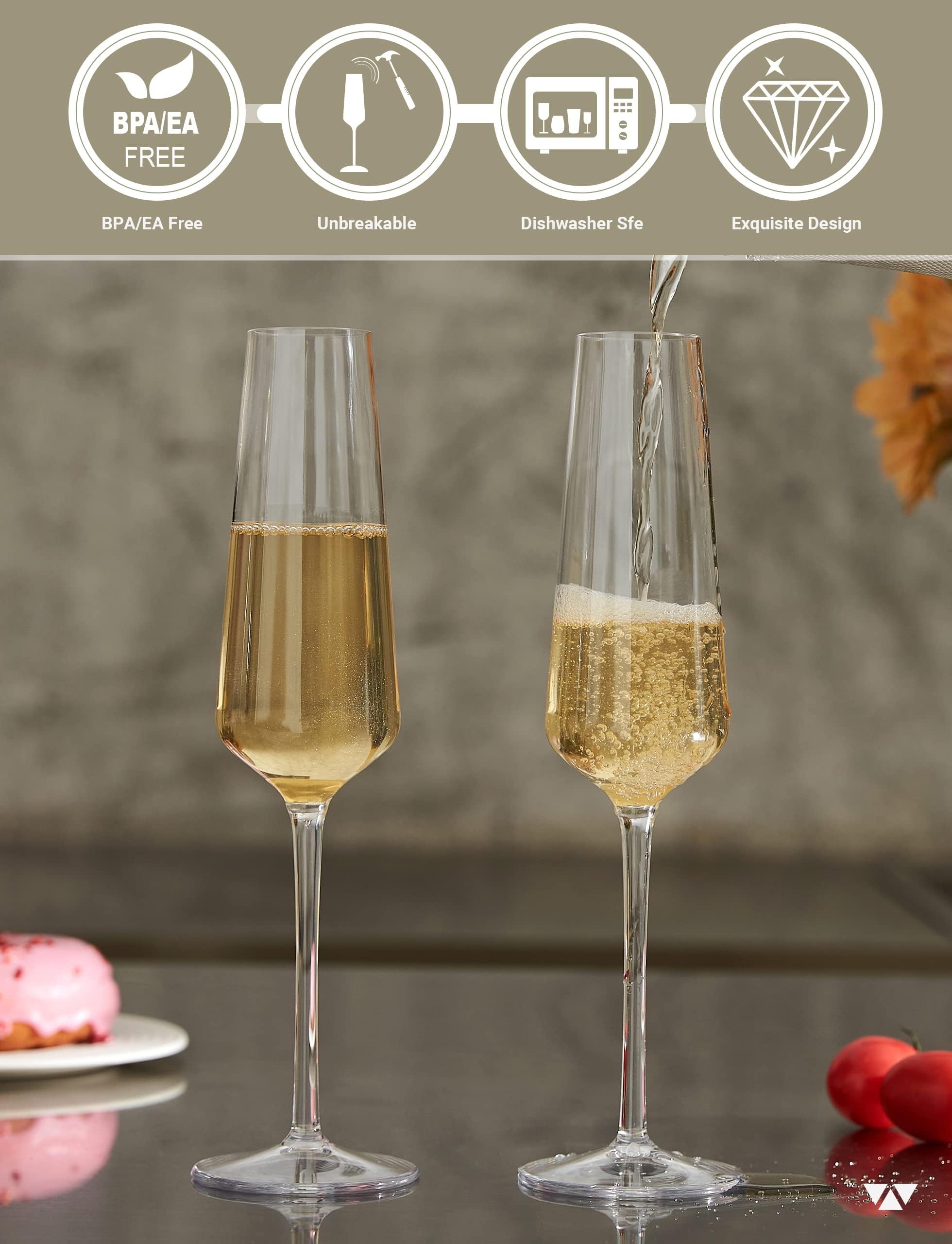 MICHLEY Set di 4 calici da champagne in plastica infrangibile, 212,6 g, in Tritan, per spumante, anniversario, regalo di nozze