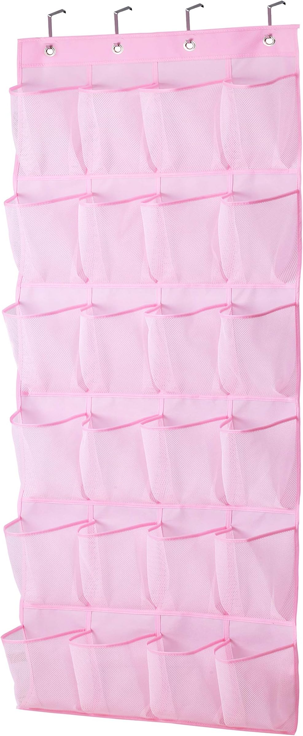 MISSLO Over The Door Shoe Organizer 24 Large Mesh Pockets (Pink)