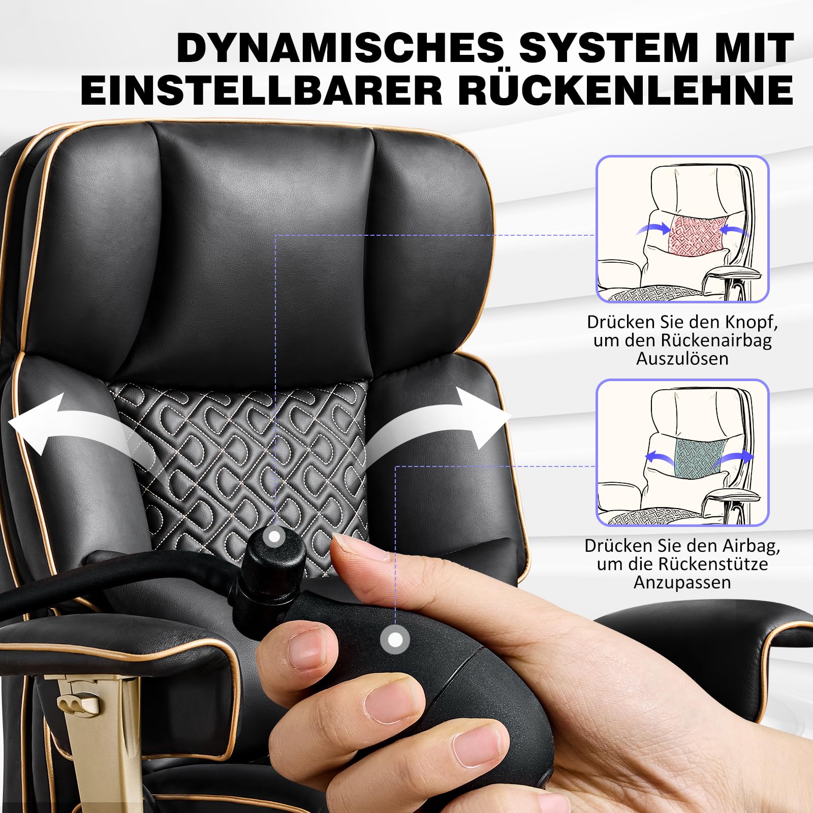 Hellove Ergonomischer Bürostuhl bis 230kg, Chefsessel mit Fußstütze & Lordosenstütze, Großer Schreibtischstuhl für Übergewichtige, Luxus Executivesessel Kunstleder für Homeoffice, Schwarz