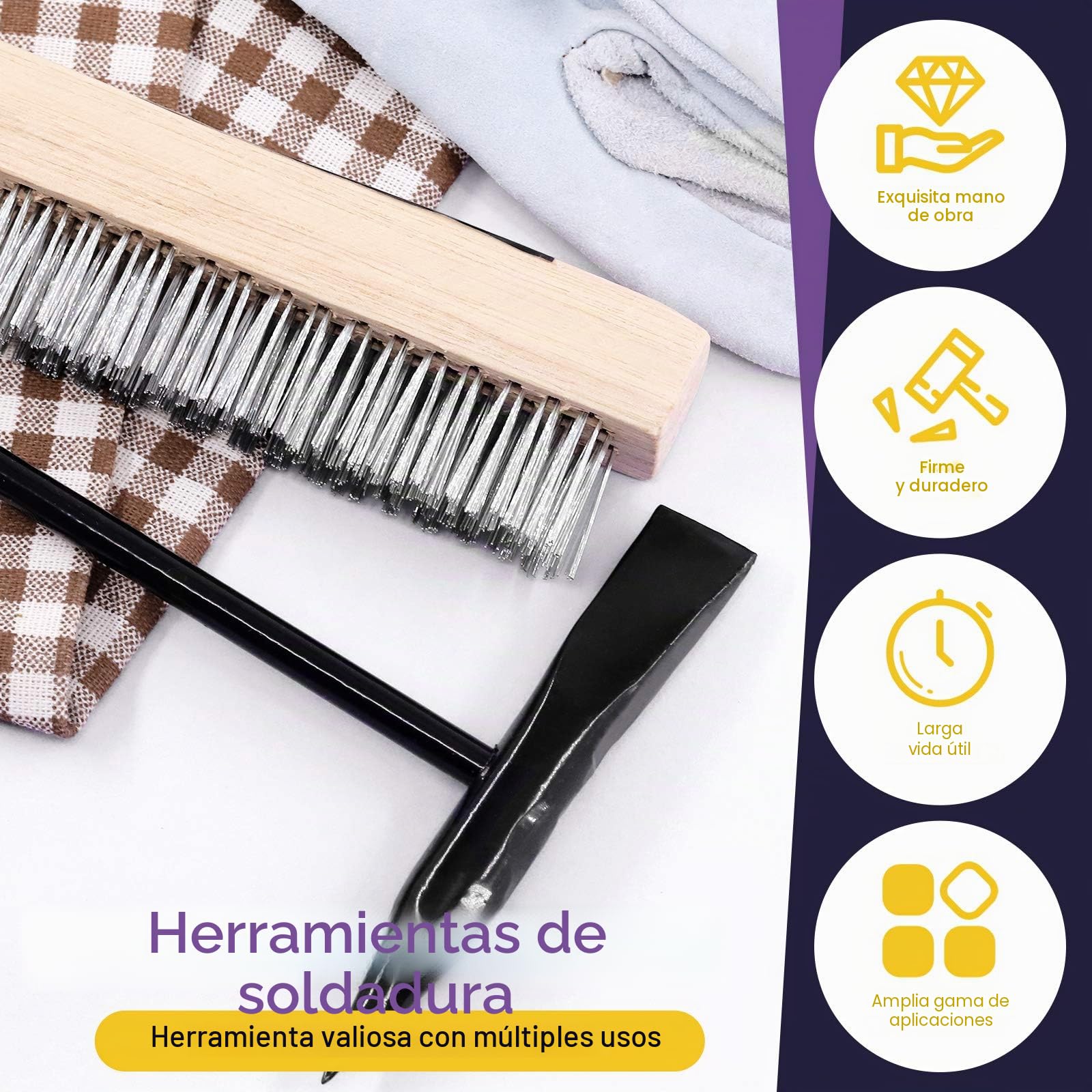 Sweet 4 martillos cepillo de alambre, herramienta de eliminación de escoria, guantes de soldadura, martillo de 10 pulgadas con mango de resorte