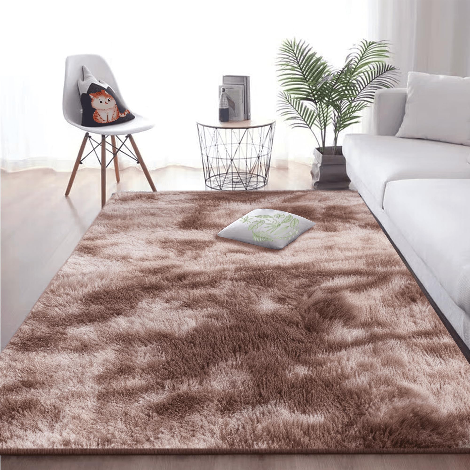 Tapis moelleux chambre marron 100x320 cm : tapis pelucheux et grand tapis de salon