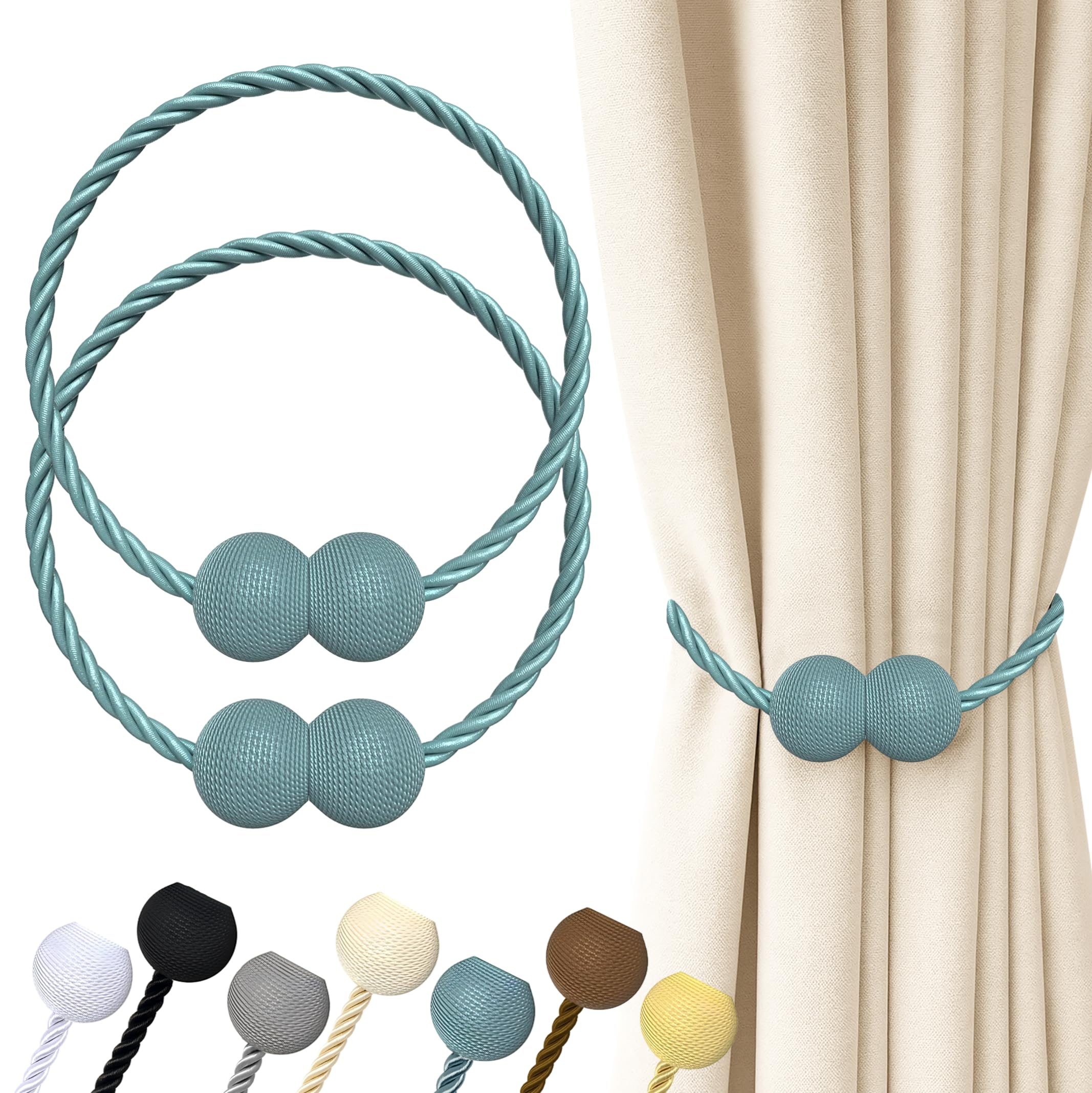 Hion Magnetische Vorhang Raffhalter Grau Blau 2 Stück, Vorhang Raffhalter Schnallen Holdbacks Halter Haken Clip für Zuhause Schlafzimmer Büro Dekorativer Vorhang