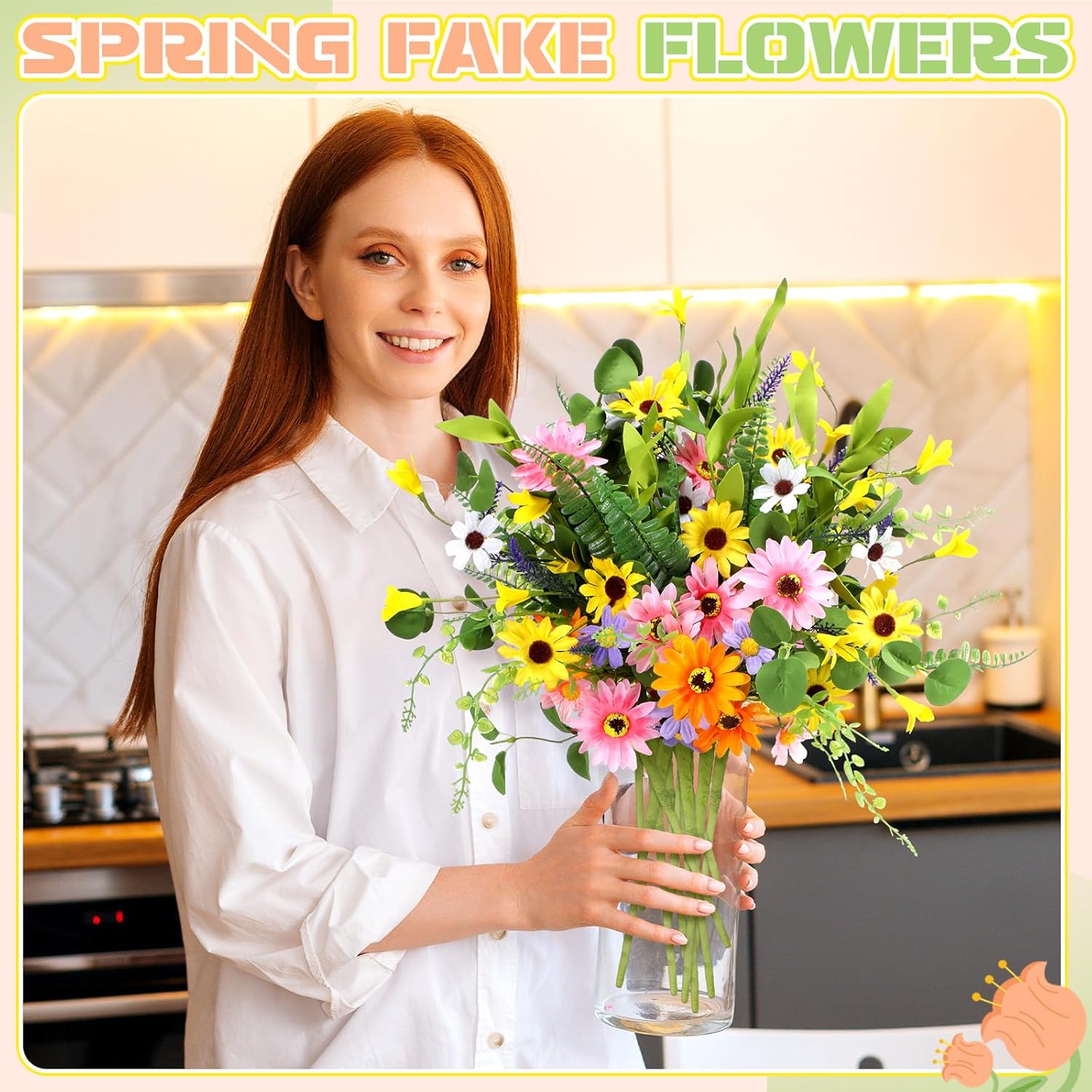 12 Bundles Artificial Wildflowers Bouquet Spring Daisy Sunflower Floral Arrangements Faux Flowers Plants Realistic with Stems Table Centerpiece for Wedding Bridal Shower Vase(Bright Daisy) - Image 4