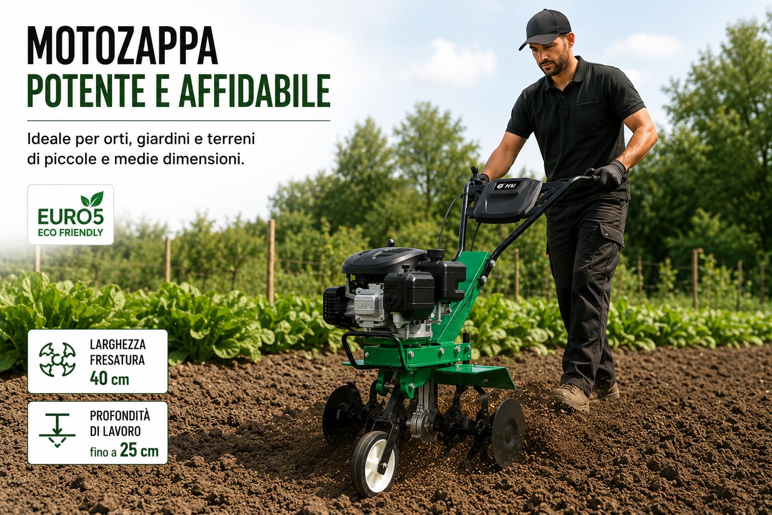 Motozappa a Scoppio OHV 139cc E-V Simply Tiller 40 per Orto e Lavorazione Terreno