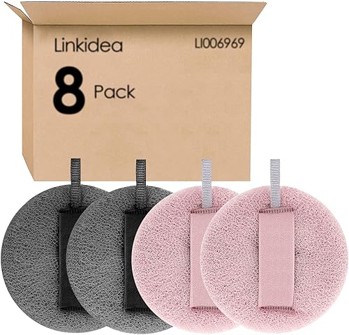 Linkidea Paquete de 8 puf de baño, paquete a granel, esponja de ducha, cepillo de malla exfoliante para niños y adultos