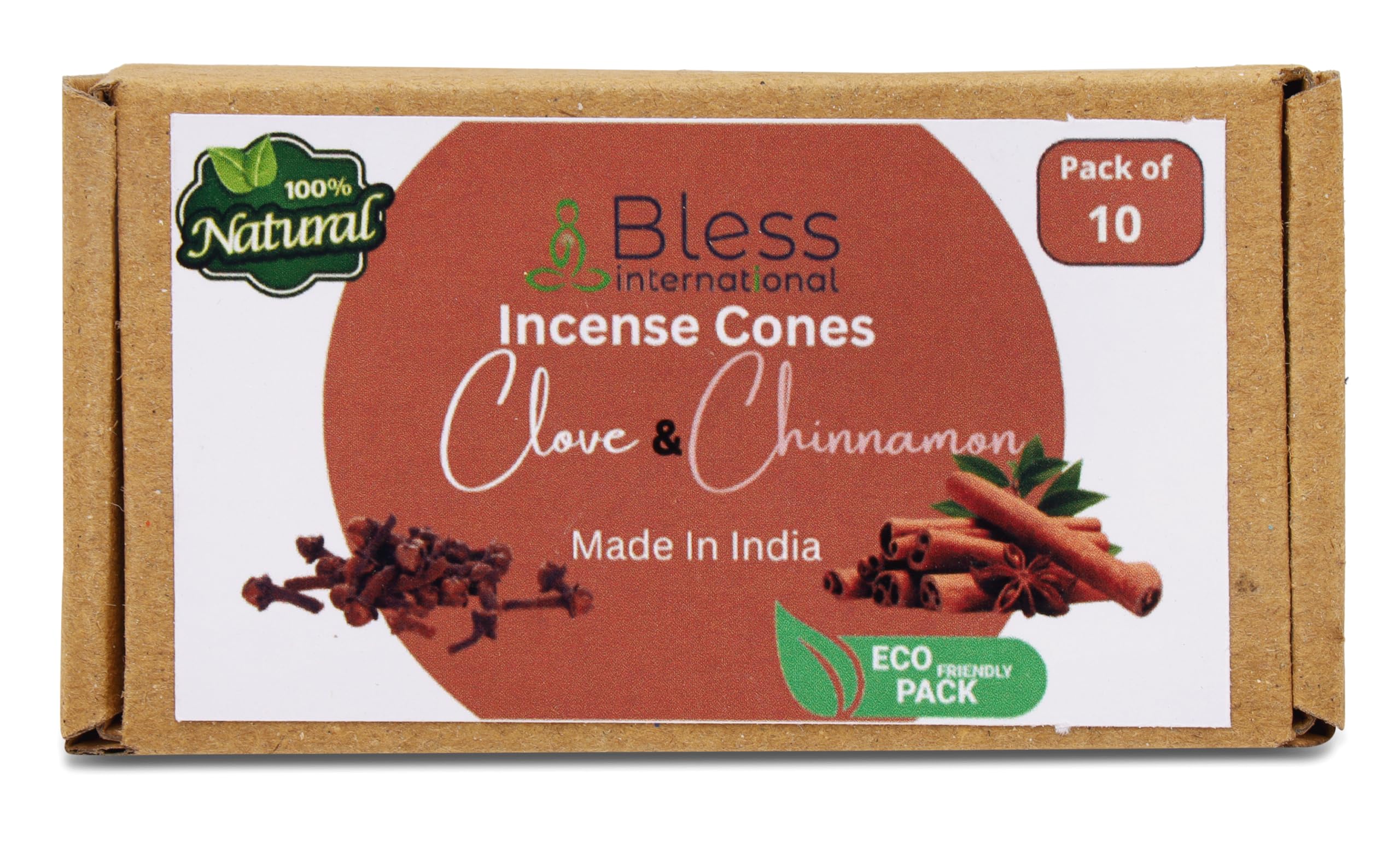 Bless-International Clove and Cinnamon 100%-Natural-Incense-Cones Handmade-Hand-Dipped Organic-Chemicals-Free for-Purification-Relaxation-Positivity-Yoga-Meditation The-Best-scents (10 Count)