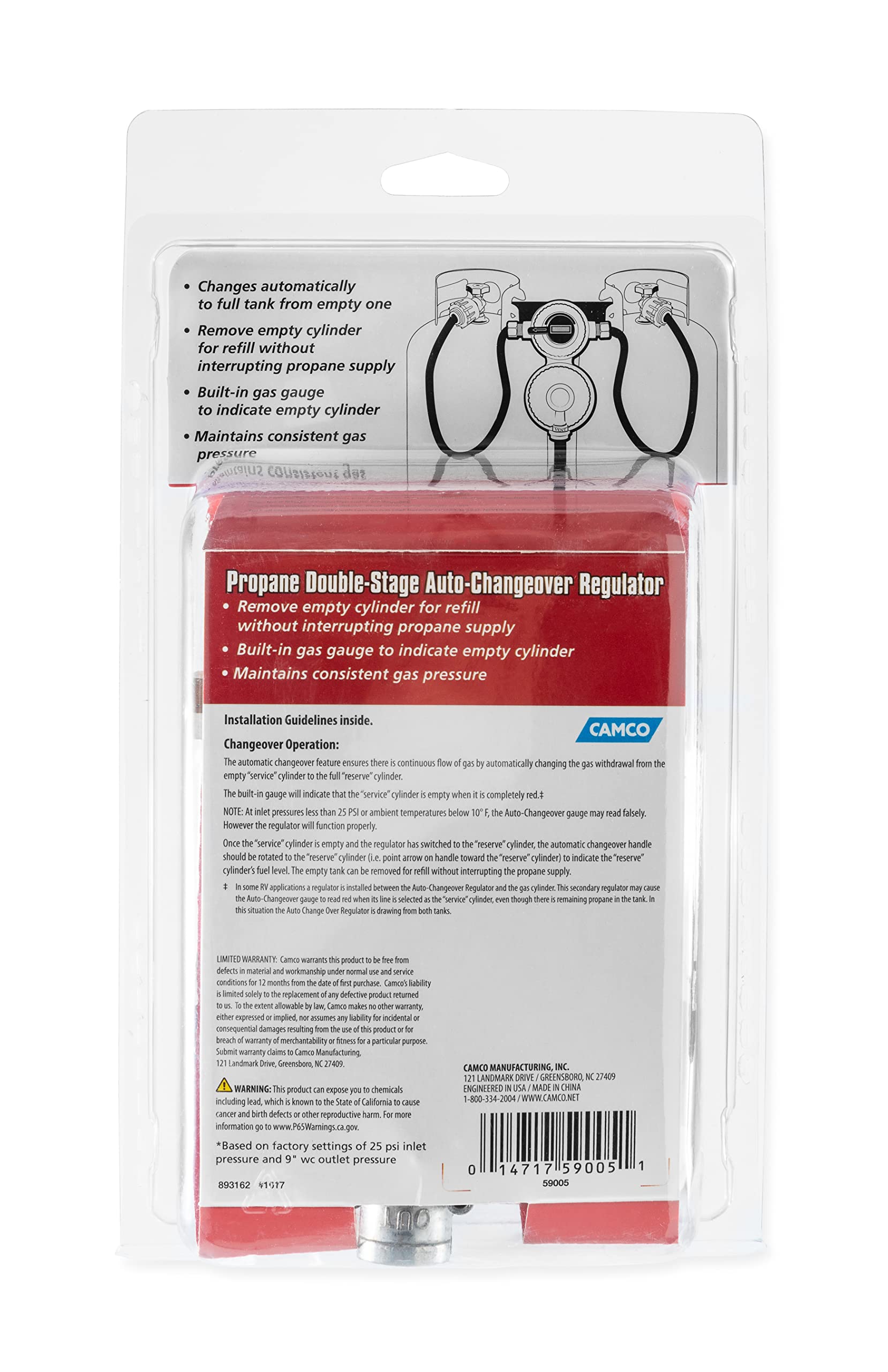 Camco 59005 propano Double-Stage Auto-Changeover regulador
