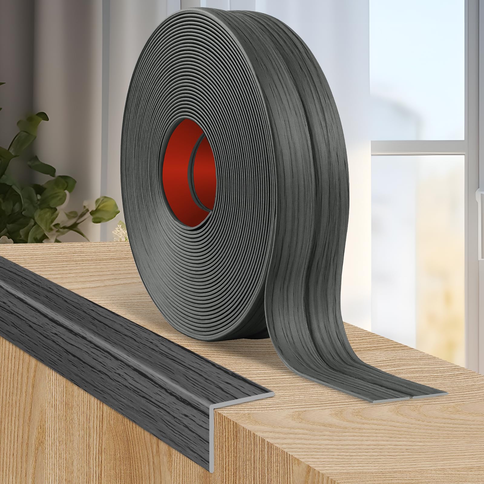 Flexible Wall Corner Protector Moulding Trim Peel and Stick Wall Corner Guards Edge Protector Self Adhesive Molding Trim Strip for Edge Ceiling (Deep Gray Wood Grain, 0.8 in x 20 Ft)