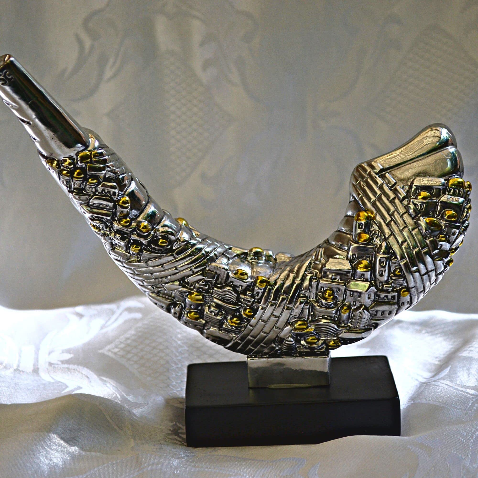 Antik-Silber Vintage Silber Schofar mit Design Dekoration Jerusalem Shofar 925 Silber 17,5 cm lang