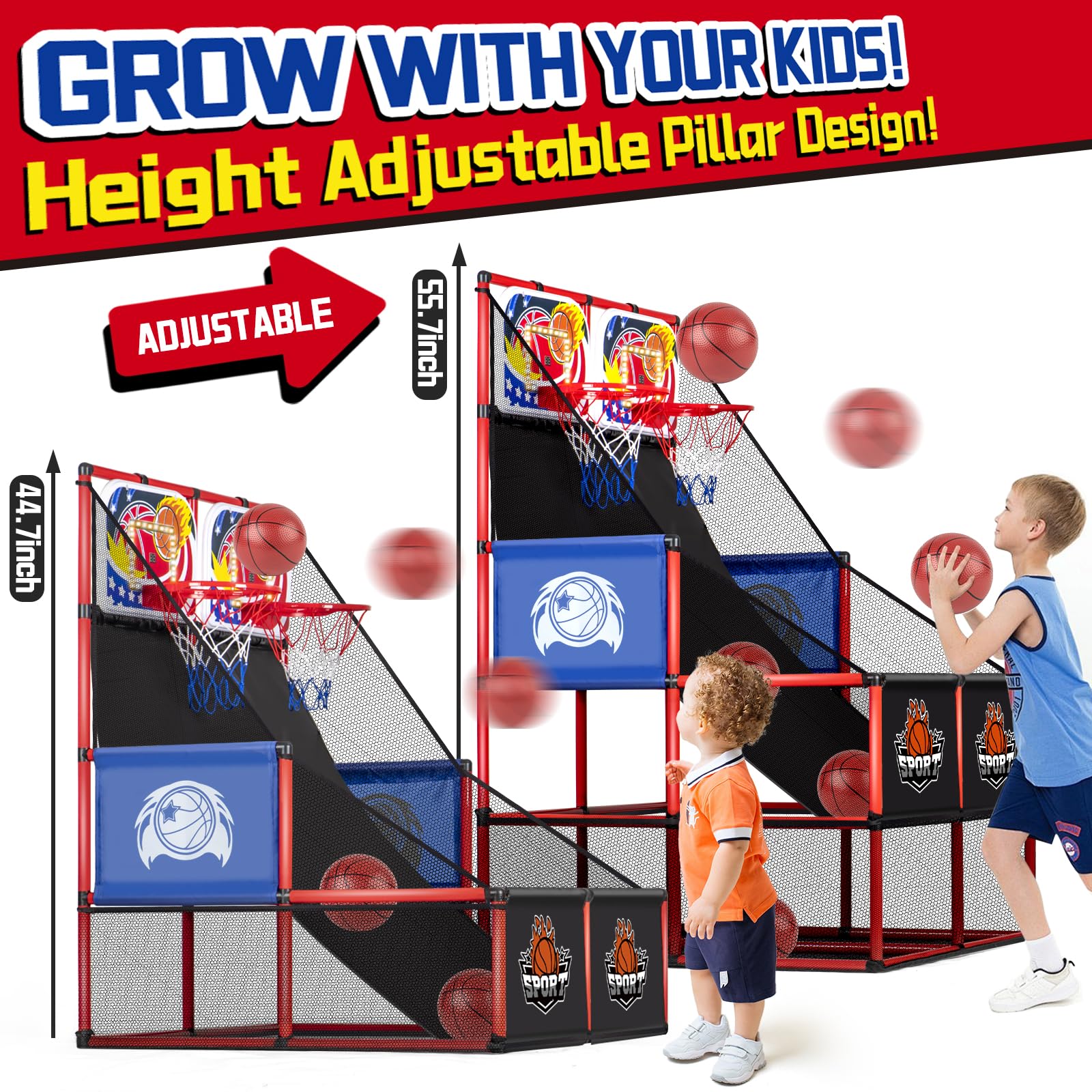 2-in-1-Basketball-Arcade-Spiel für drinnen und draußen, mit LED-Punktzahl