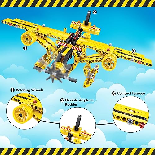 Miniatura 3 de 361 piezas 2 en 1 de hélice voladora modelo de avión y camión volquete, bloques de ladrillo de construcción, ingeniero transformador de bricolaje,