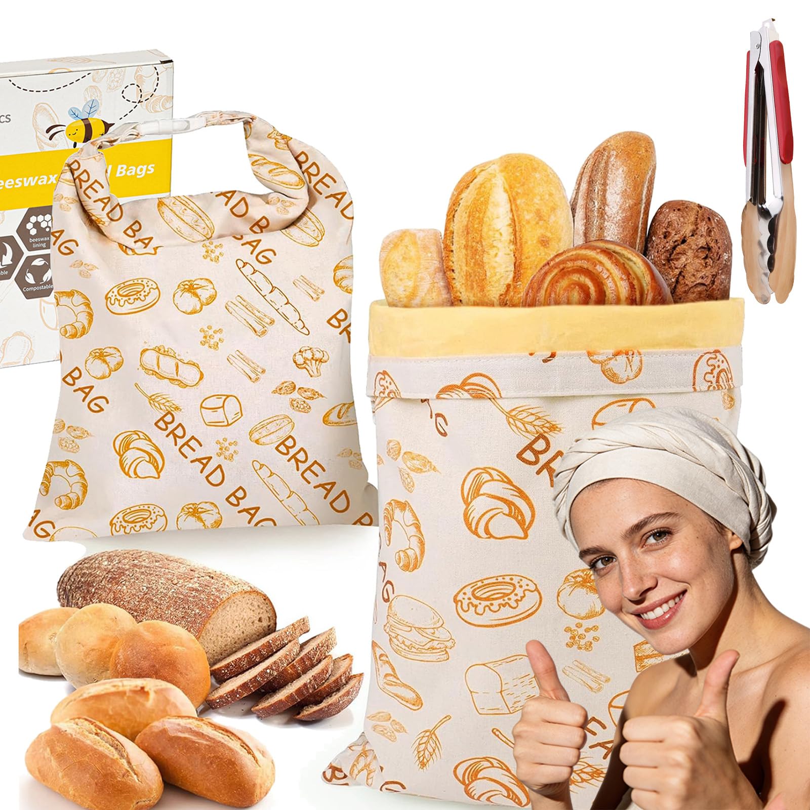 Loafguard Beeswax Bread Bag, Reusable Beeswax Bread Bag, 12x17inch Cotton Bees Wax Breadbags, Stays Fresh Up To 3x Longer, For Keeping Toaster Loaf Sandwich Fruits Vegetables Fresh (F,1PC)