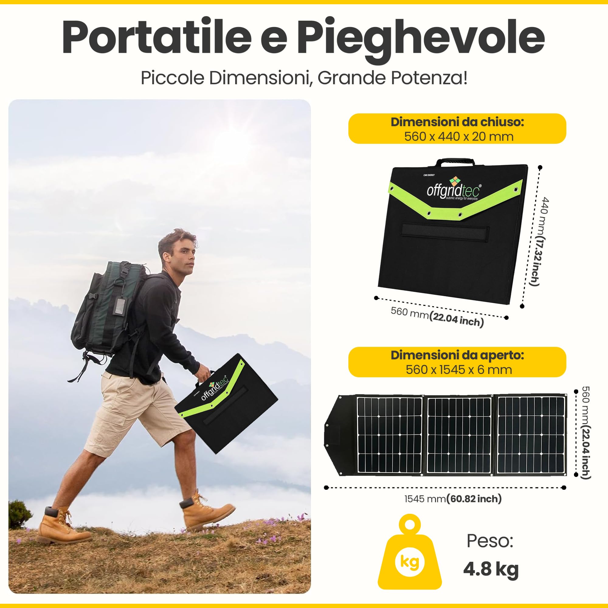 Offgridtec FSP-2 135W pannello solare pieghevole con celle solari ad alta efficienza senza regolatore di carica con pratico manico per il trasporto e spazio per cavi.campeggio viaggio barca, caravan
