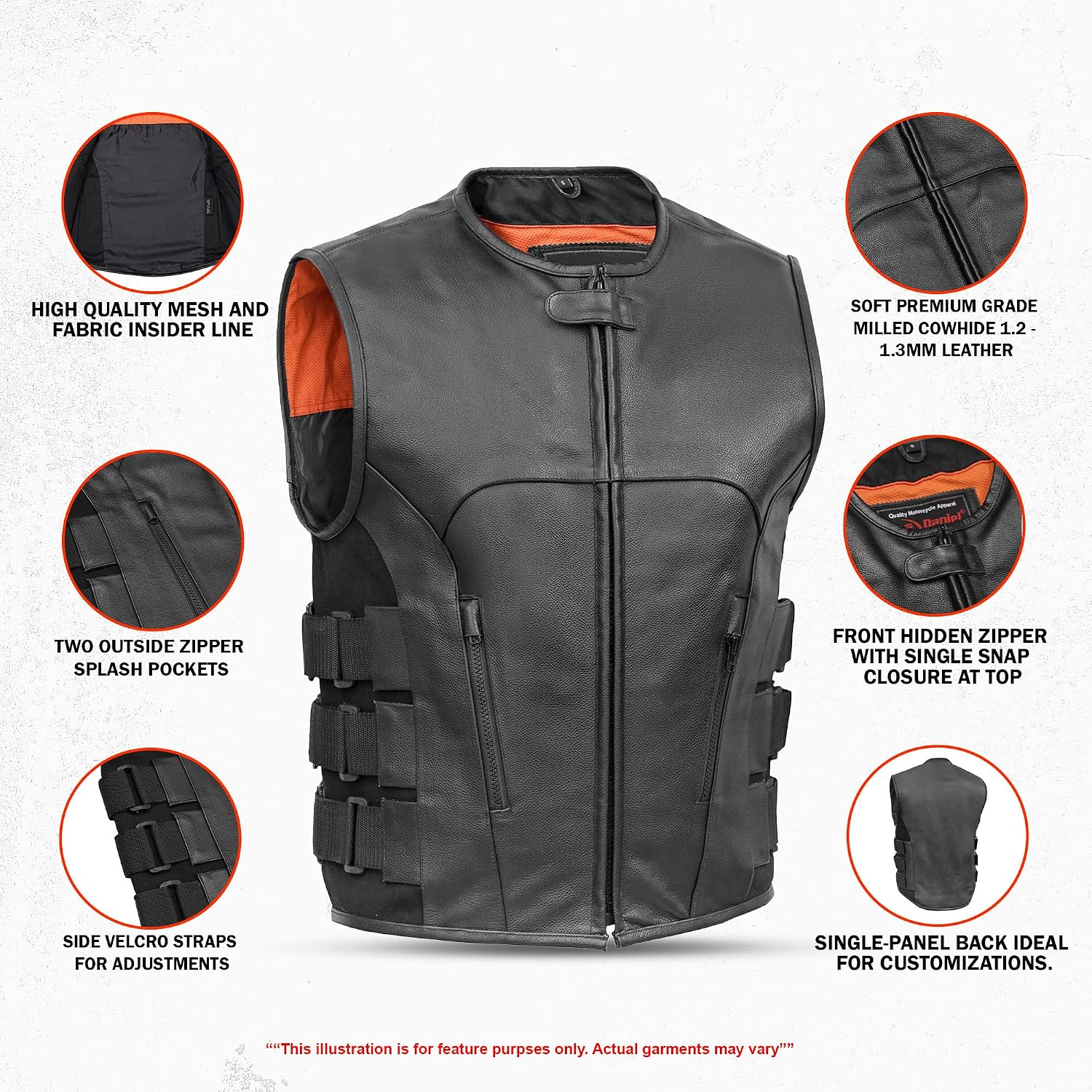 Daniel Smart Men’s leather vest - Premium Cowhide Motorcycle Leather Vest with Swat Design 2024 & inside pockets