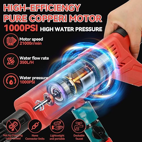 Miniatura 3 de Lavadora a presión inalámbrica apta para batería Mwk de 18 V, 21000 RPM 1000 PSI Lavadora eléctrica portátil de mano con boquilla 6 en 1 y olla de