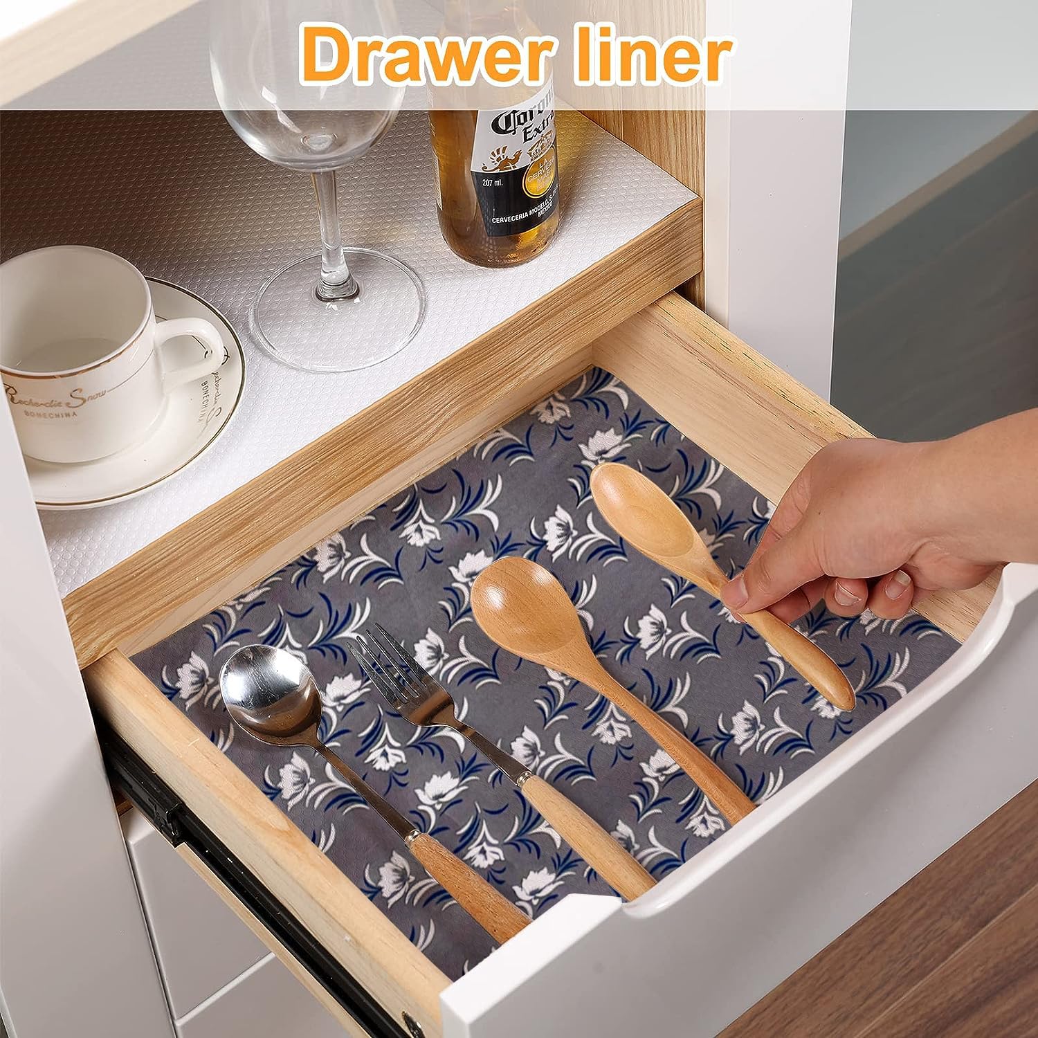 Kitchen Drawer Shelf Liner - 5M Roll, Grey -3 Kitchen Drawer Shelf Liner - 5M Roll, Grey -3