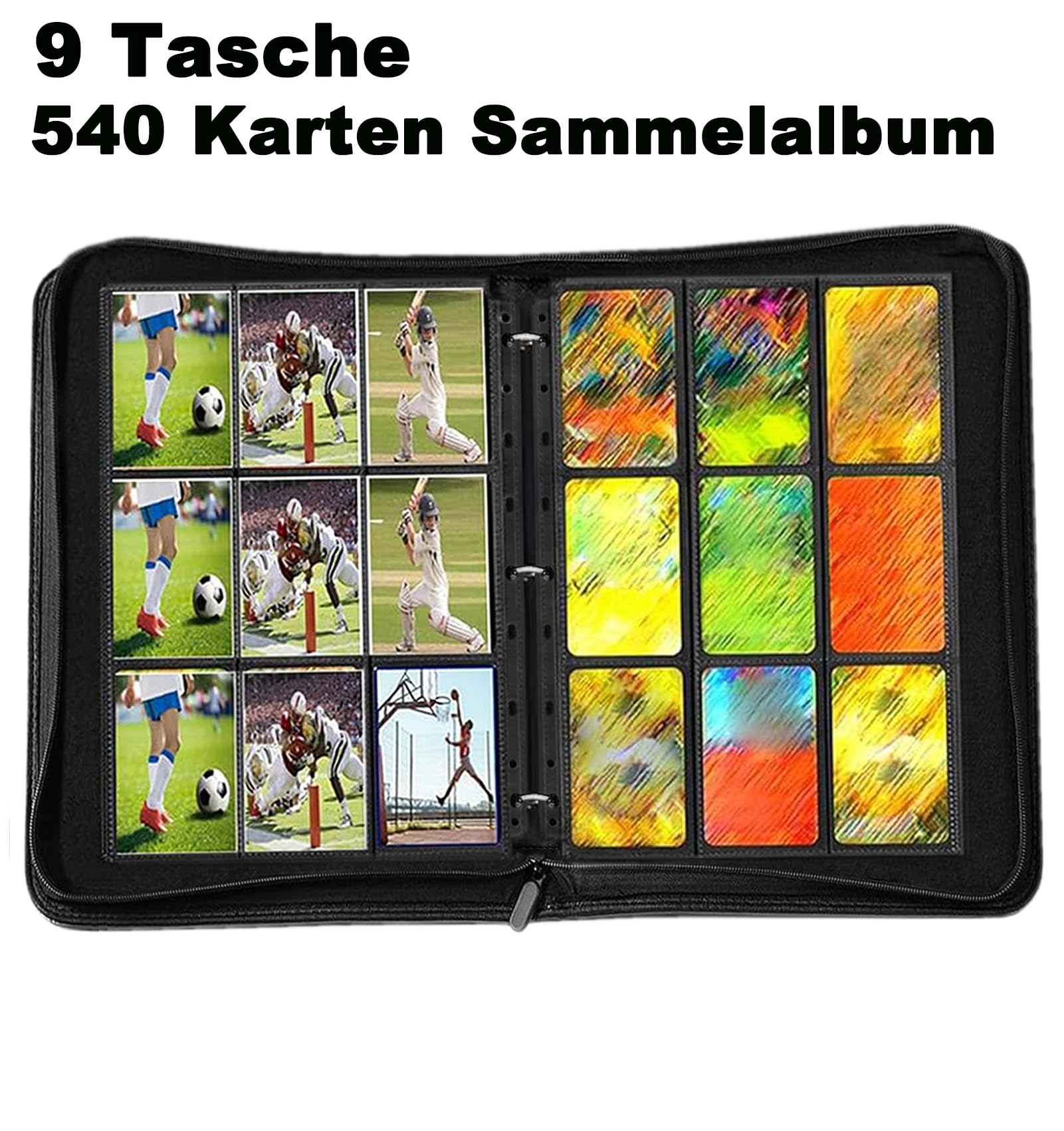 Sammelalbum Für Karten – 9 Taschen Pro Seite, 540 Karten Kapazität, Hochwertiges PU-Leder Mit Reißverschluss, Zur Aufbewahrung Von TCG-Sammelkarten, Grau