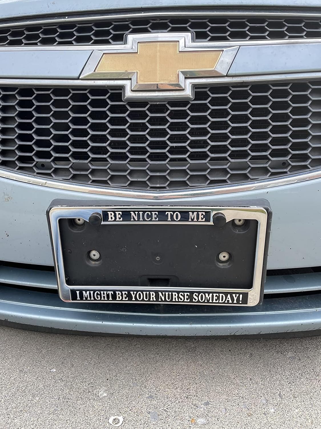 Registered Nurse License Plate Frame Cover Be Nice to Me Novelty Nursing for Women Bling Life Chrome Metal Front Car Humor Gift (BE Nice to) image 5