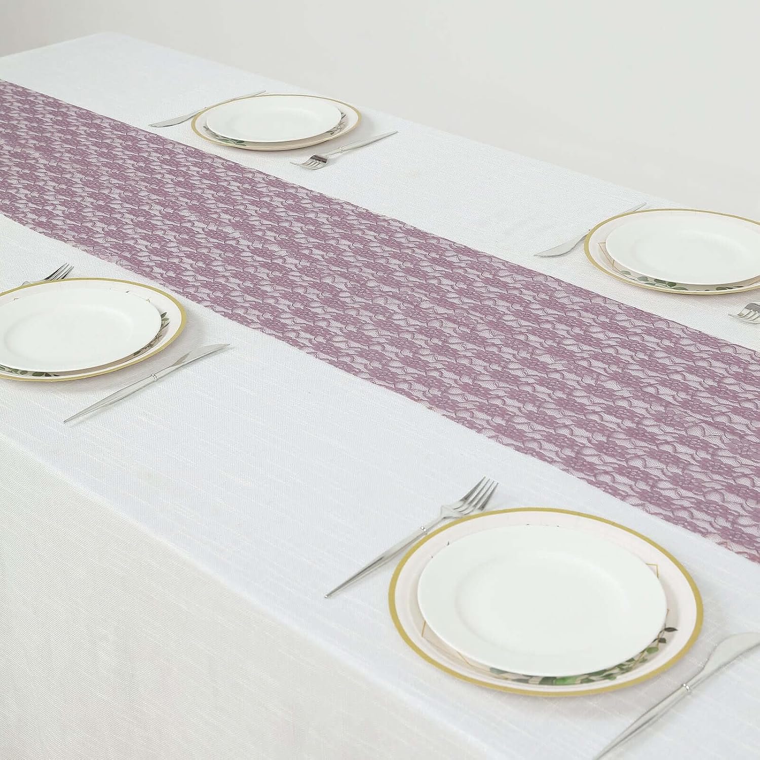 Efavormart Floral Lace Premium Table Top Runner for Weddings Birthday Party Decor Fit Rectangle and Round Table - Violet Amethyst