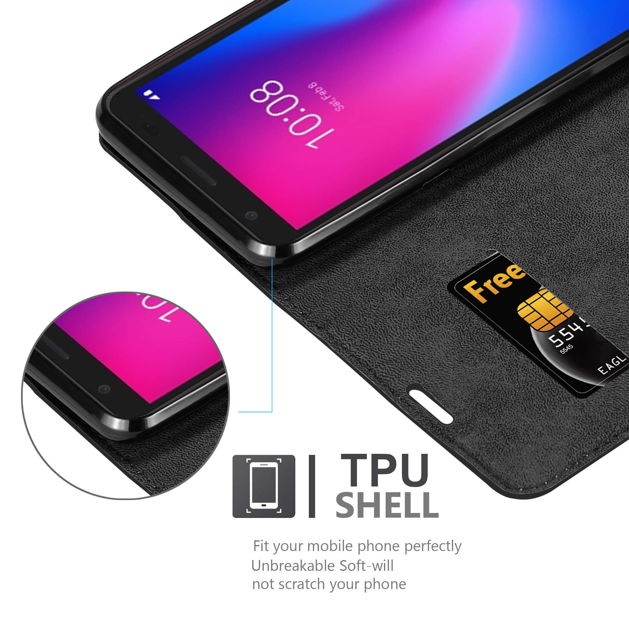 Cadorabo Custodia Libro Portafoglio Per ZTE Blade A3 2020 - Colore Nero Di Notte, Con Vani Carte, Chiusura Magnetica E Funzione Stand