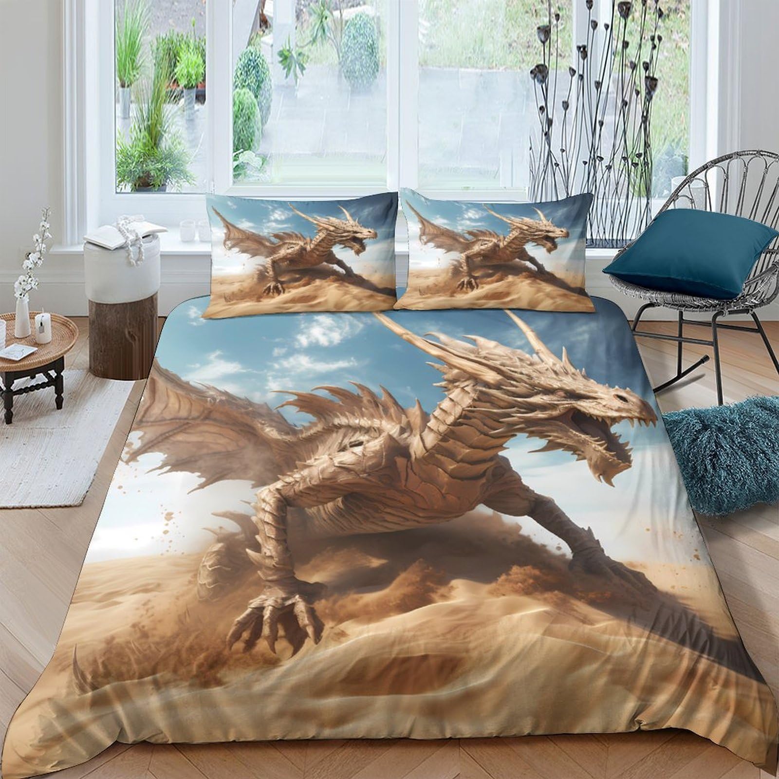 Ctjqhvkz Style-4 3D Printed Desert Dragon Fitted Sheet Microfiber Soft Durable Sand Fantasy Bed Cover For Bedroom Dorm Decor Single（135X200cm）