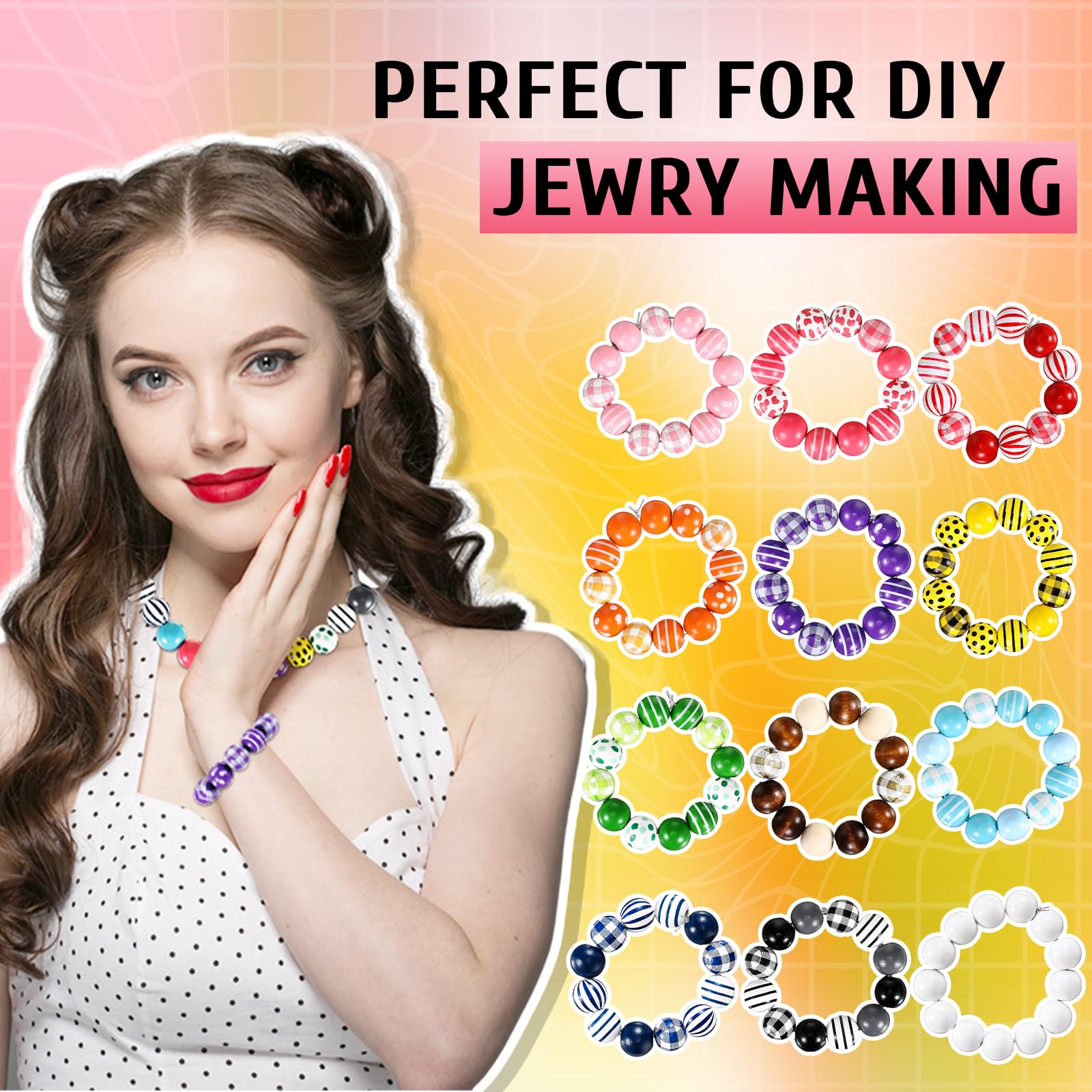 Housoutil 2 Set Perline Legno Rotonde Colorate Per Creazioni Fai Da Te Accessori Per Gioielli Collane E Braccialetti Per Decorazioni E Lavoretti Artigianali 30 Pezzi * 2