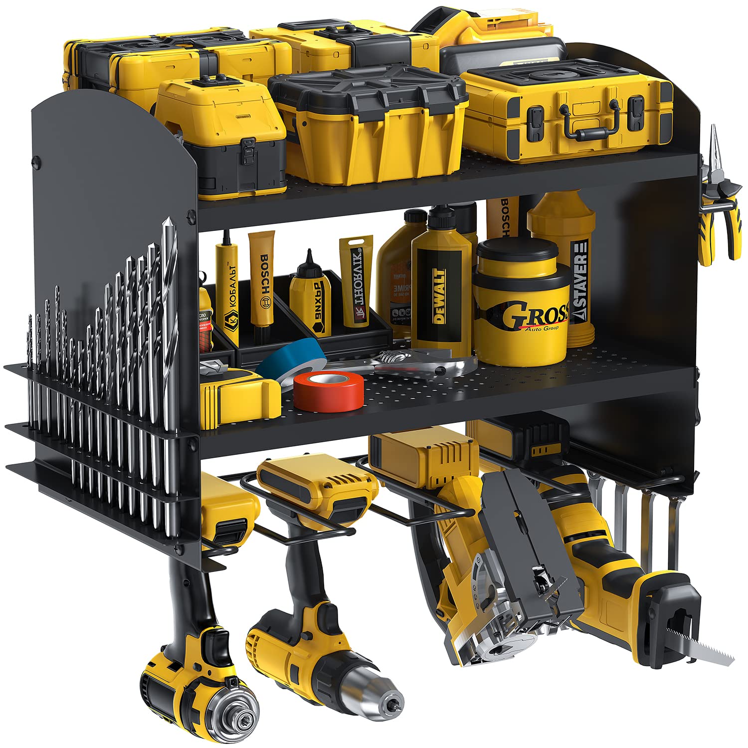 Bomclap Black Power Tool Organiser Power Tool Drill Storage Impact Drill 4 Slots Heavyduty Electric Drill Storage Rack Screwdriver Organisation Tool Holder (Black)
