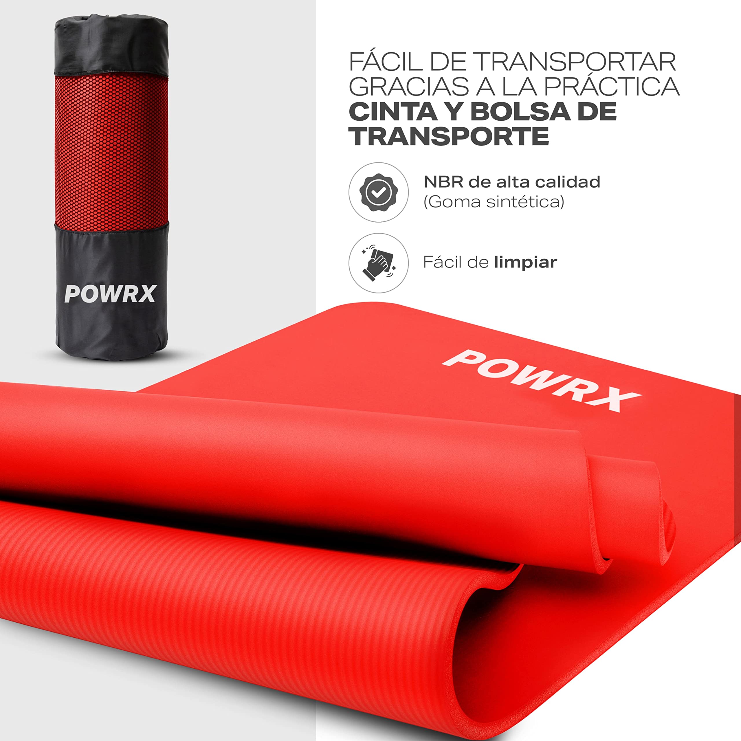 POWRX - Colchoneta fitness antideslizante 190 x 60, 80, 100 cm - Esterilla ideal para yoga, pilates y ginnasia - Extra suave y Grosor de 1,5 cm - Ecológica con cinta para transporte y funda + Poster