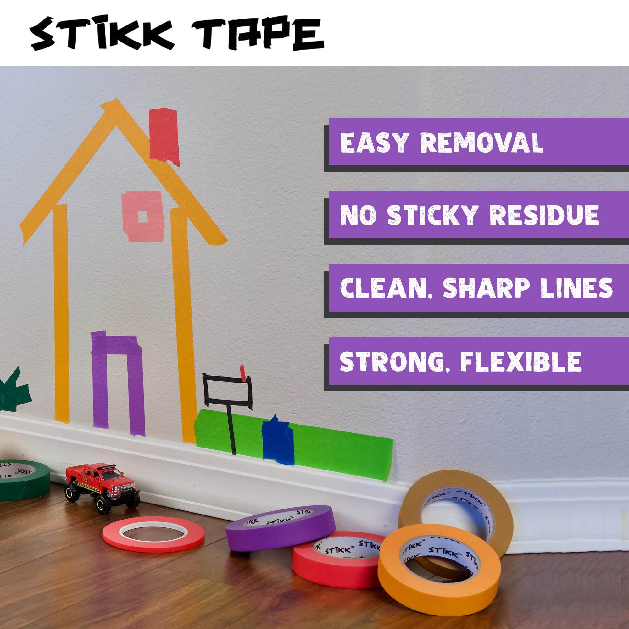 STIKK Cinta adhesiva para pintores de 1/4 pulgadas x 60 yardas, color morado, 14 días de limpieza, borde fino, cinta de carrocero de acabado estrecho (0,25 pulgadas x 6 mm)