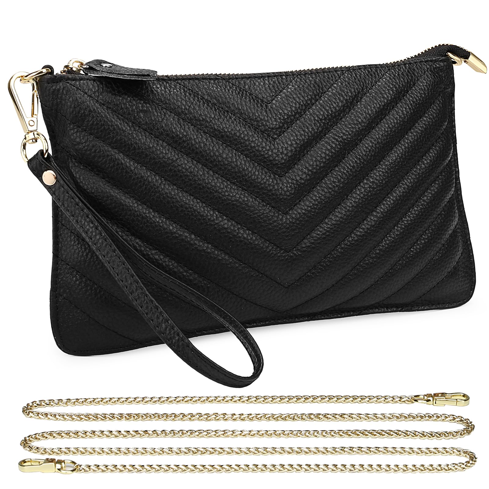 Uromee Genuine Leather Wristlet Wallet Clutch Purses with Detachable Chain