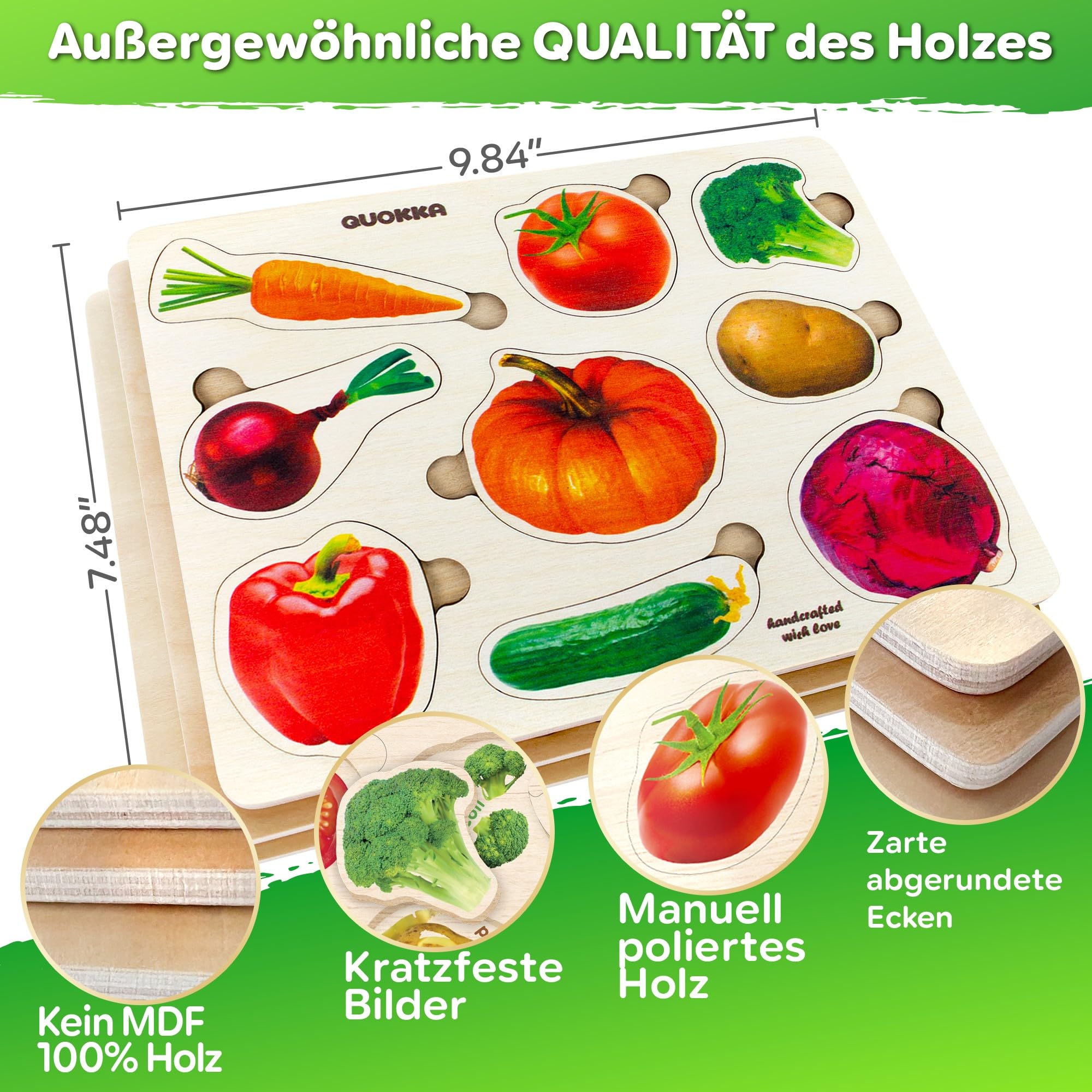 QUOKKA Spielzeug Puzzle ab 1 2 3 Jahre - Montessori Holz Steckpuzzle für Kinder ab 4 - Lernspielzeug Mit Realistischen Früchten für Mädchen and Jungen