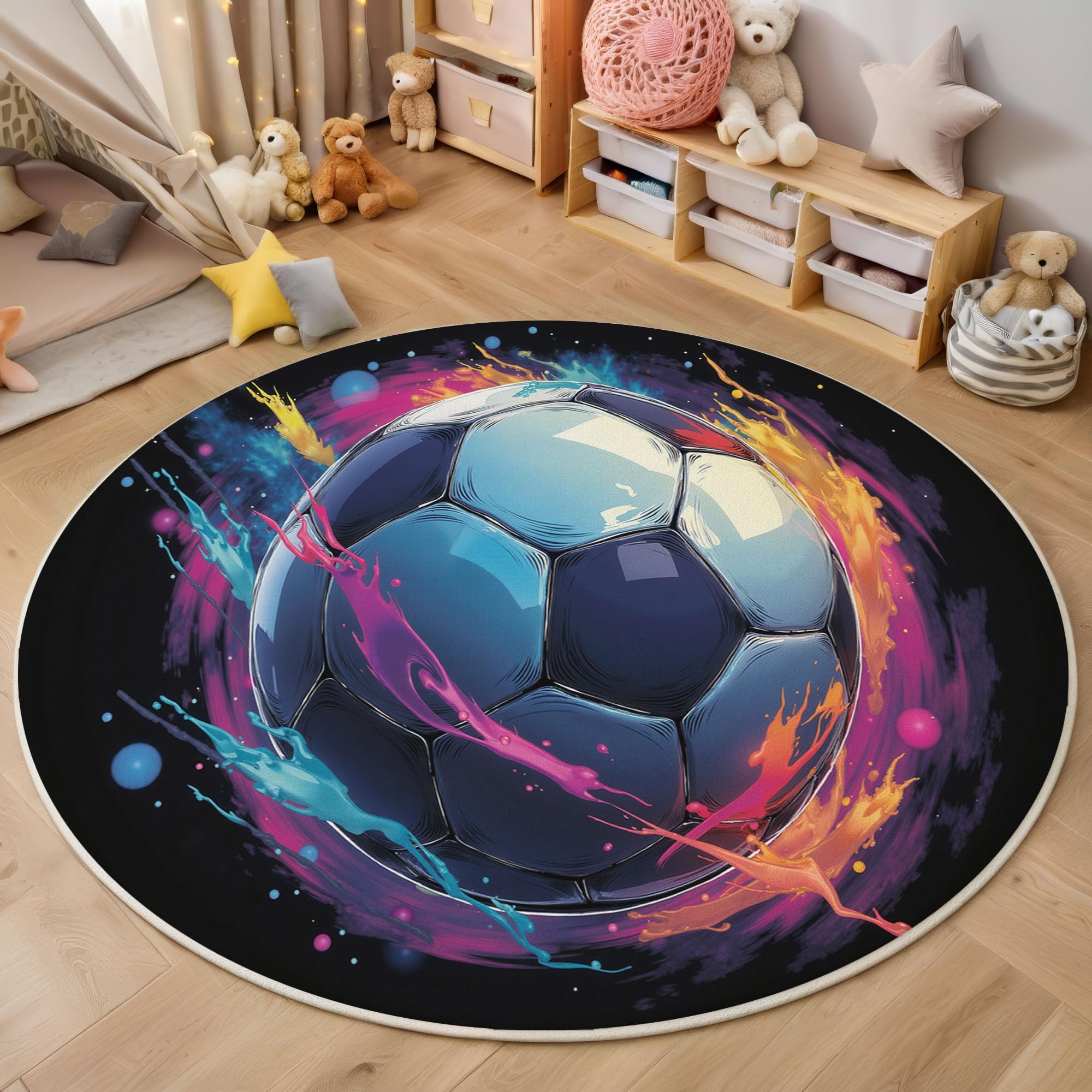 Tapis de sol rond anti-glisse lavable pour chambre d'enfant