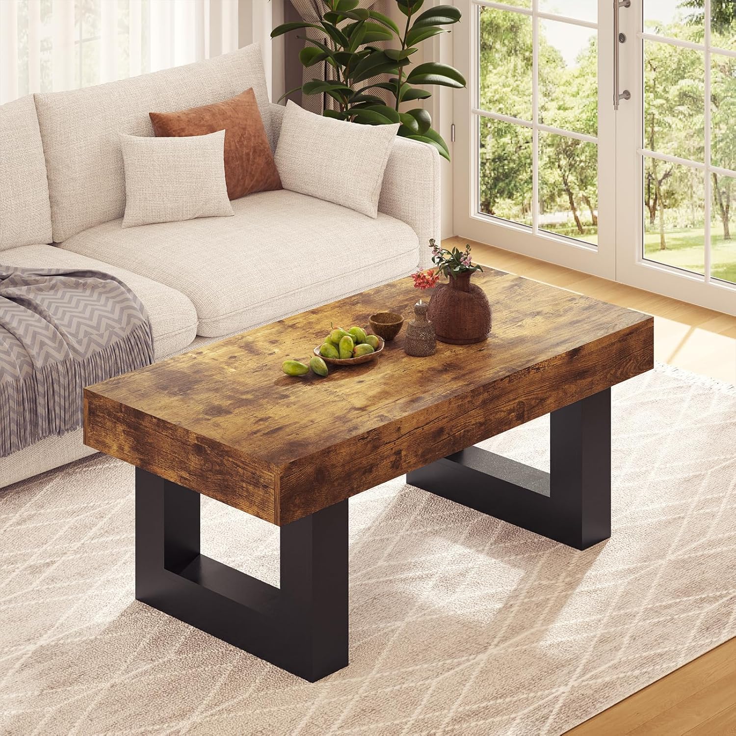 Rectangle Coffee Table for Living Room, 41.34” Long Living Room Table with Sturdy Wooden Legs, Mid Century Modern Center Table for Office, Easy Assembly