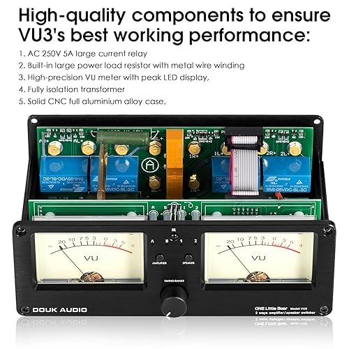 Miniatura 7 de Douk Audio VU3 - Medidor analógico dual VU, interruptor de amplificador de 2 víasaltavoz, caja de conmutación de audio con pantalla de panel de base