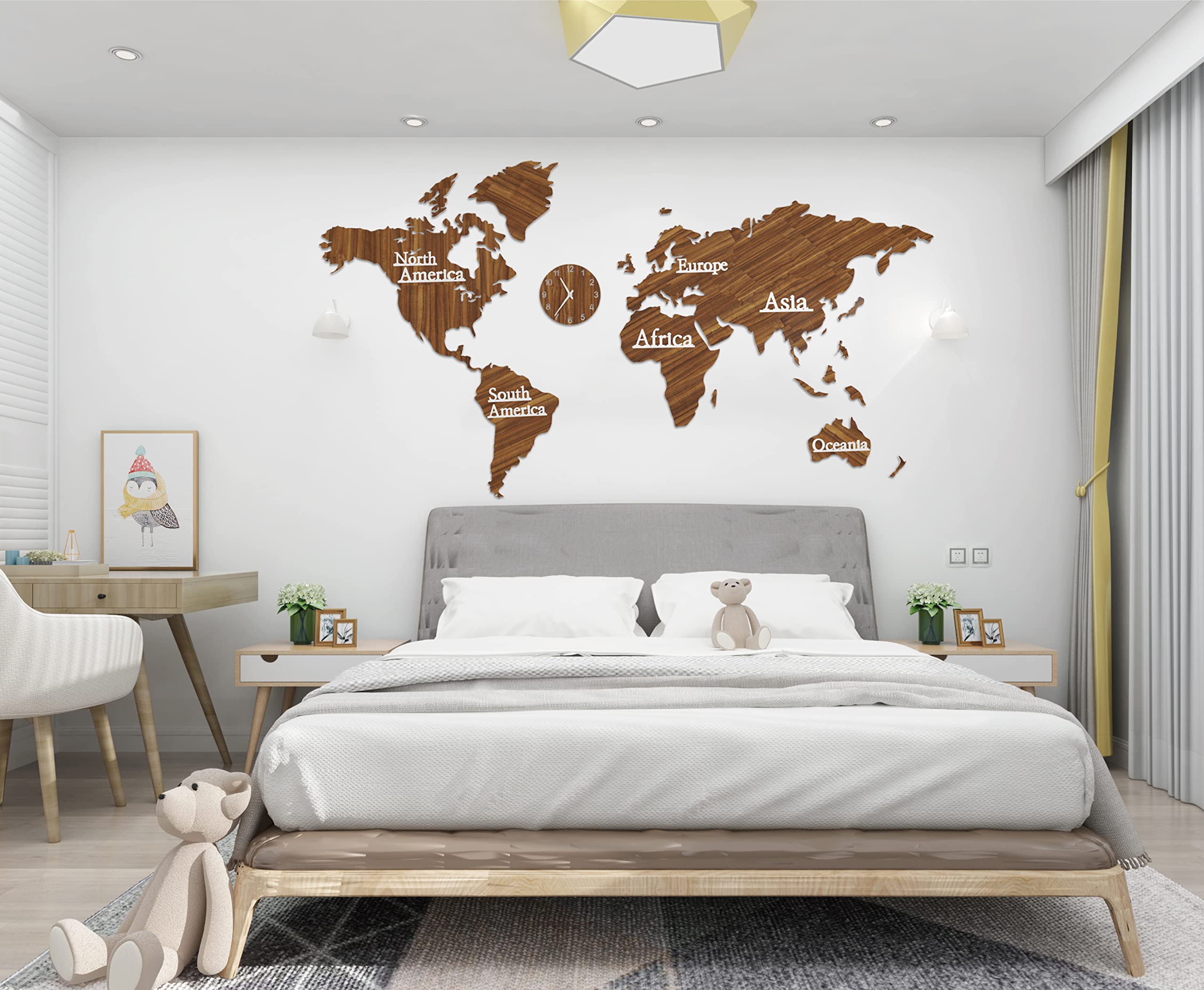 Amazon.co.jp: Damuzhi 世界地図 ウォールアート 木製 3D 壁装飾 世界