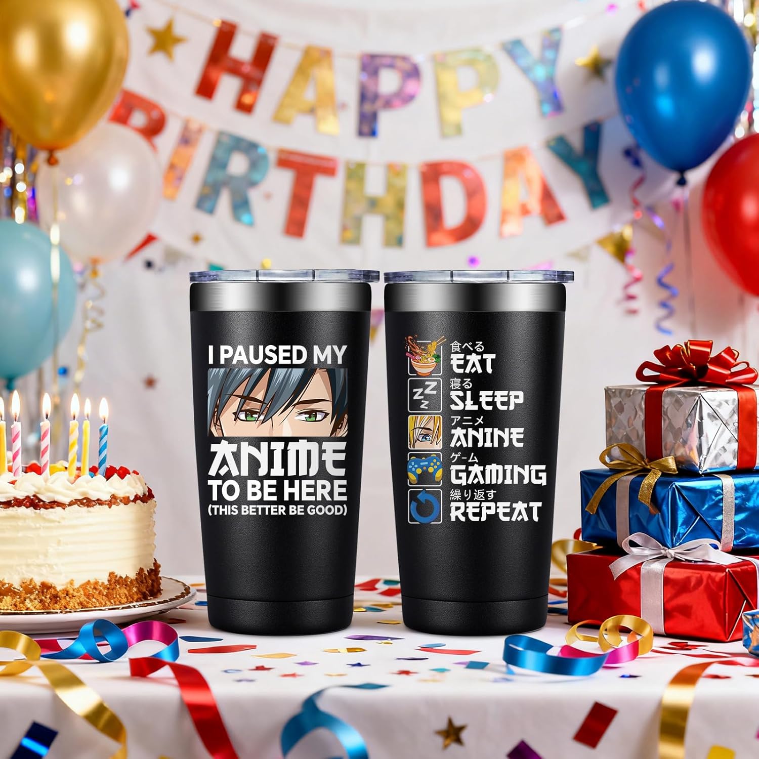 Anime Gifts for Men, Women - Kawaii Christmas, Birthday Gifts for Japanese Animation Fans, Lovers - I Paused My Anime to Be Here Tumbler Cup 20 oz