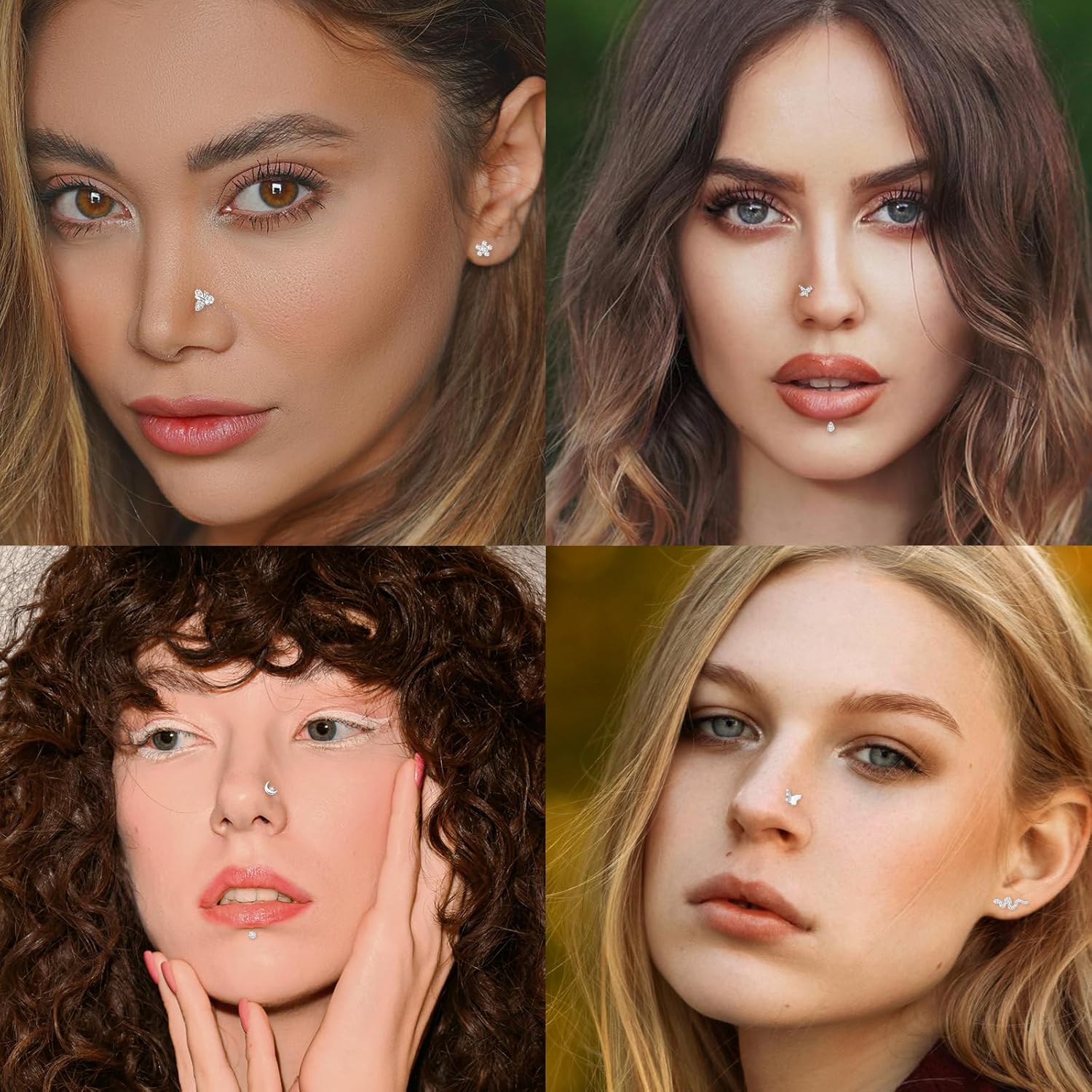 ONESING 12-20Pcs 20G Nose Rings L Shaped Stainless Steel Nose Stud Set with Flower Butterfly Moon Nose Rings Stud Body Piercing Jewelry for Women Men - Image 4