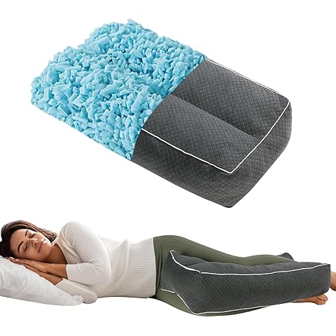 HOMBYS Shredded Memory Foam Knee Pillow for Side Sleepers, 6.5" Height Pillow Between Legs for Aligns Spine & Relieves Pressure Hip & Leg Elevation, Supportive Pillow for Pregnancy, Sciatica, Grey