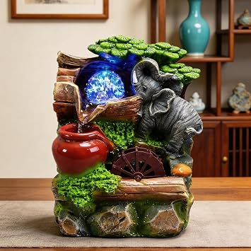 Indoor Waterfall Room Fountain with Polyresin Rolling Ball   Elephant Rock for Water Garden Table 23 x 18 x 13 cm
