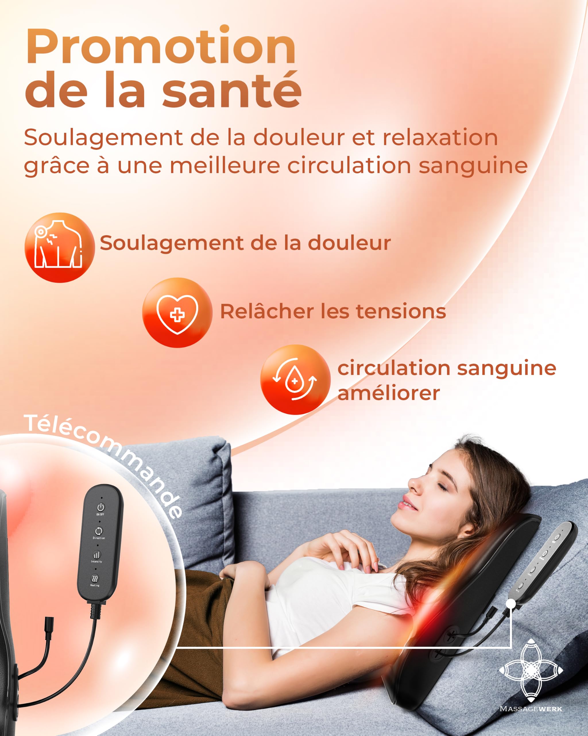 Shiatsu Rücken- und Nackenmassagegerät | Elektrisches Nackenmassagegerät mit Wärmefunktion | Ergonomisch, Ideal zur Linderung von Muskelverspannungen und Schmerzen