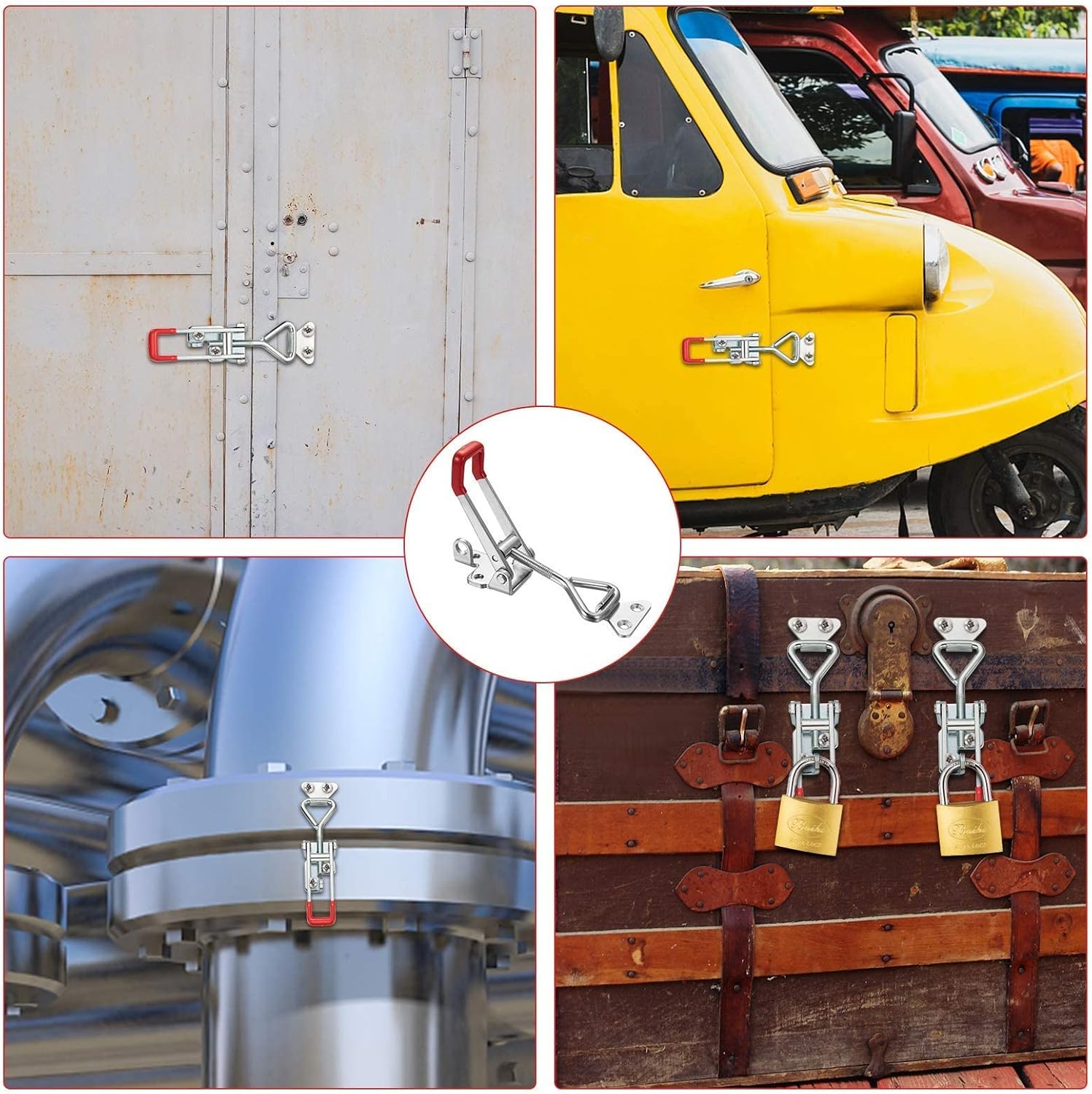 Accessbuy Heavy Duty Adjustable Toggle Latch Clamp With Lock Hole 300Kg 660Lbs Holding Capacity (7.5inch(2pak)) Silver
