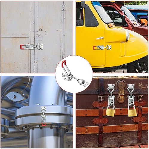 Miniatura 7 de Accessbuy 4003 2 cerrojos de acero con traba, clip de prensa con traba de metal para caja de herramientas, cajuelas, cajas, armarios para 660 libras