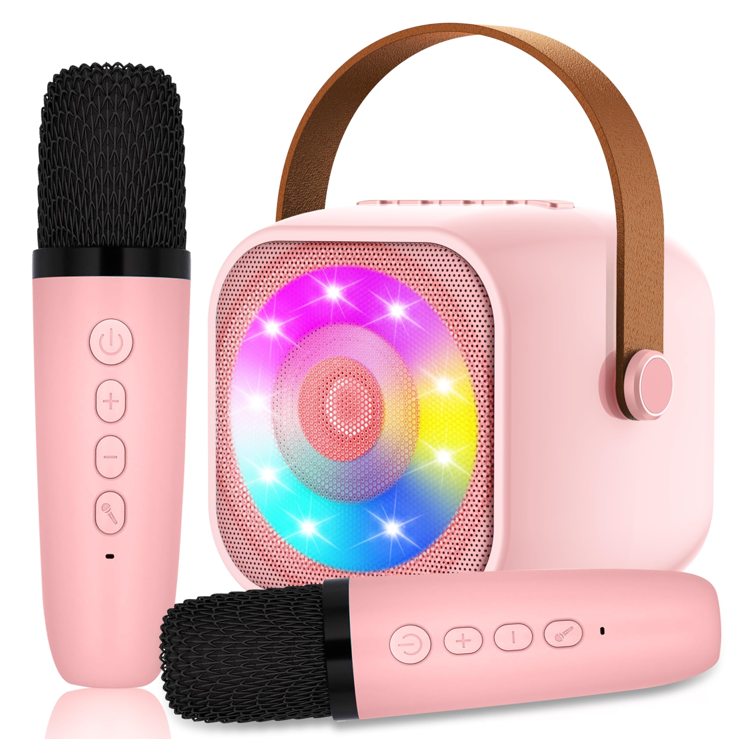 Karaoke per Bambini con 2 Microfoni, Microfono Bambini con Luce LED, Macchina Karaoke Portatile Microfono Wireless con Effetti di Cambio Voce, Giocattoli Elettronici Regali per Bambini da 3 a 18 anni