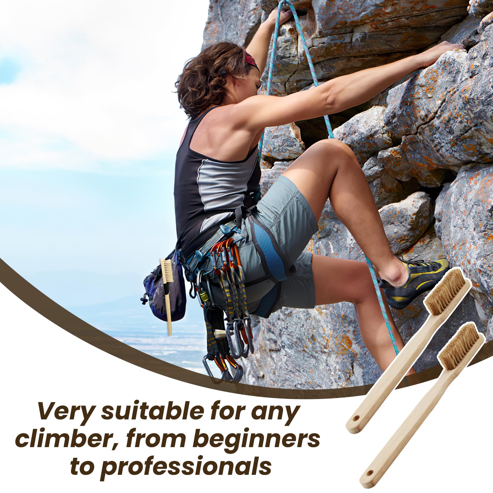 2 PCS Premium Climbing Brush, Spazzola per Arrampicata e Bouldering, Spazzola in Rovere Massiccio con Setole di Cinghiale per la Pulizia di Manici e Fori per le Dita, Attrezzatura Ideale per Climbing
