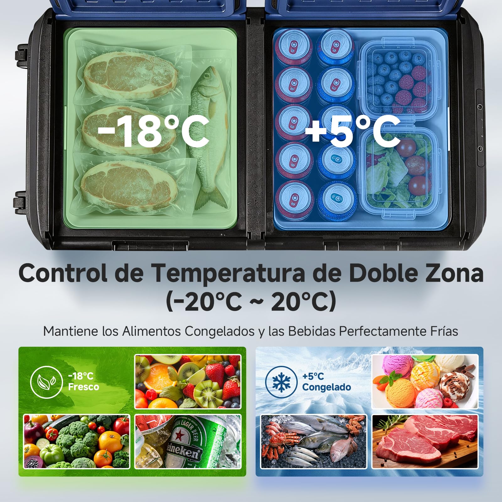 AAOBOSI Nevera Portátil 75L, Nevera 12v Compresor de Doble Zona, con Ruedas y Asa Telescópica, IPX4 Impermeable, Control por App, 12V/230V de -20°C a 20°C para Coche, Camping, Barco y Autocaravana