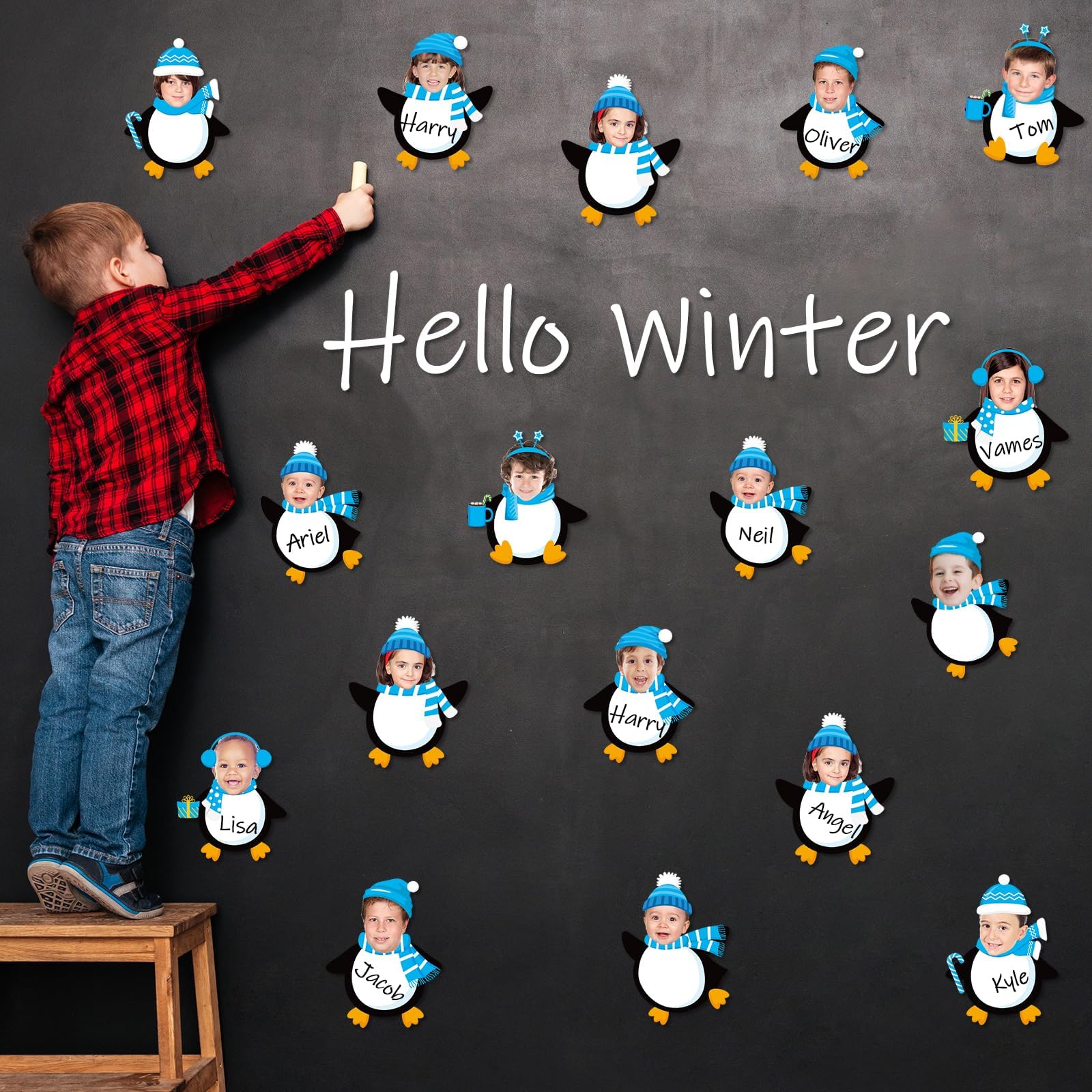 70 Piece Winter Bulletin Board Cutouts Set - Snowflakes, Penguins, Snowmen With Hot Cocoa Theme Classroom Decor