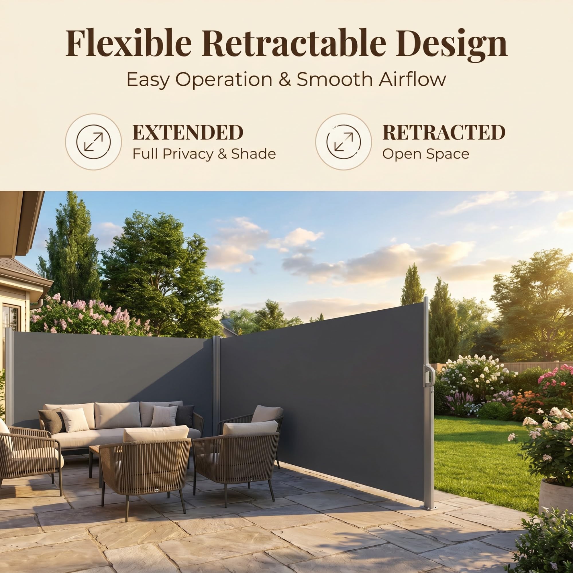 Auvent de terrasse rétractable avec accessoires de montage, brise-vue extérieur et pare-soleil pour balcon, terrasse, tonnelles et abris