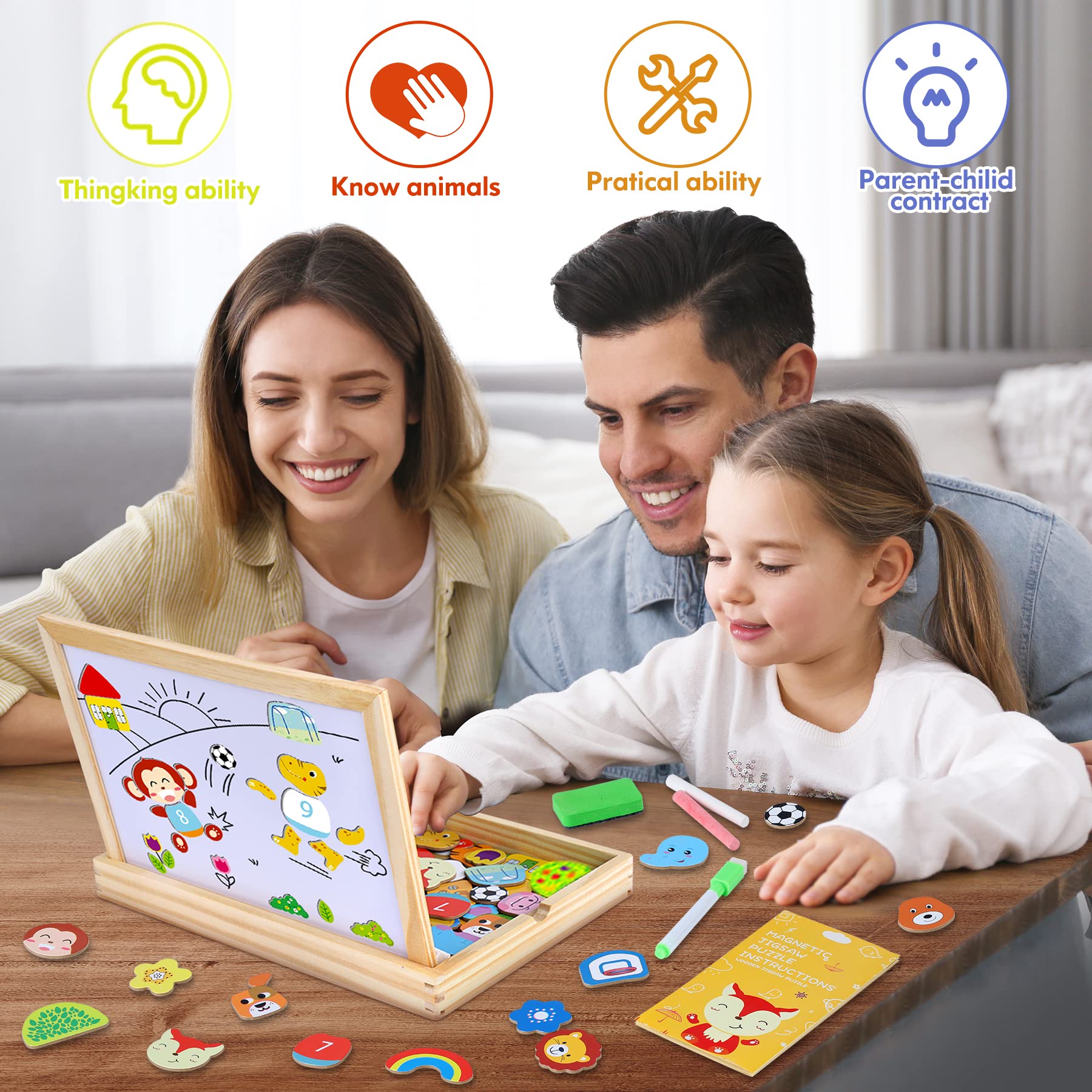 Jojoin 110 PCS Puzzle Magnetico Legno - Lavagna Magnetica Animali Giocattolo per Bambini - Giochi Montessori Educativi Lavagnetta Magnetica - Giochi Puzzle Regalo Bambini 2 3 Anni