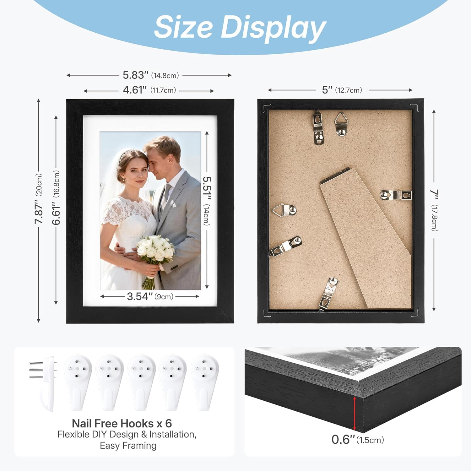 5x7 Picture Frame Wood, Wood Picture Frames 5x7 Wooden Picture Frames with Real Glass, Rustic 5 x 7 Photo Frame for Wall or Tabletop, Display Picture 4x6 with Mat or 5x 7 Without Mat (5 Black)
