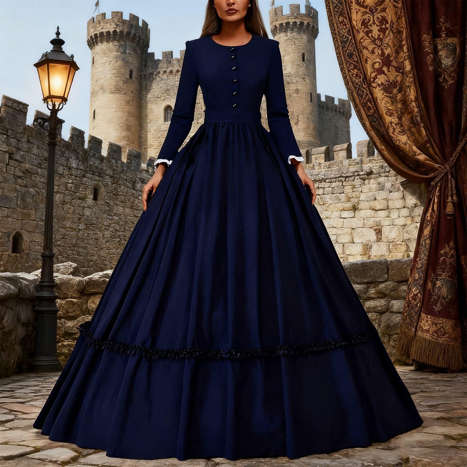 Genérico Vestidos Elegantes Mujer Disfraz Mujer Halloween - Traje Histórico De Guerra Medieval Retro para Un Elegante Vestido Antiguo
